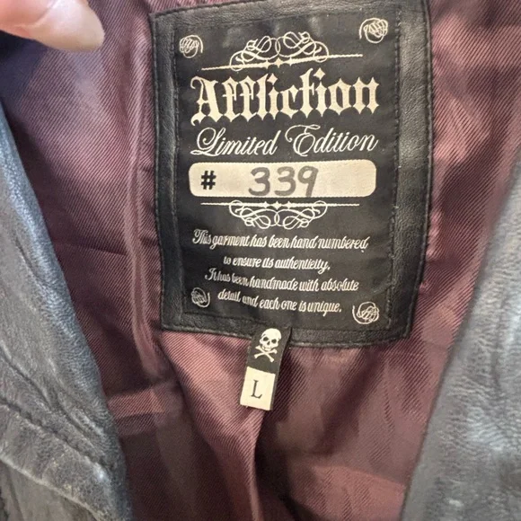 Affliction Black Leather Jacket with Purple Lining - Picture 2 of 5